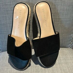 H by Halston Black Suede Flat Slide Sandal Size 6
